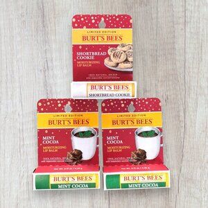 Burt’s Bees Limited Edition Holiday Lip Balm Mint Cocoa Shortbread Cookie Lot 3